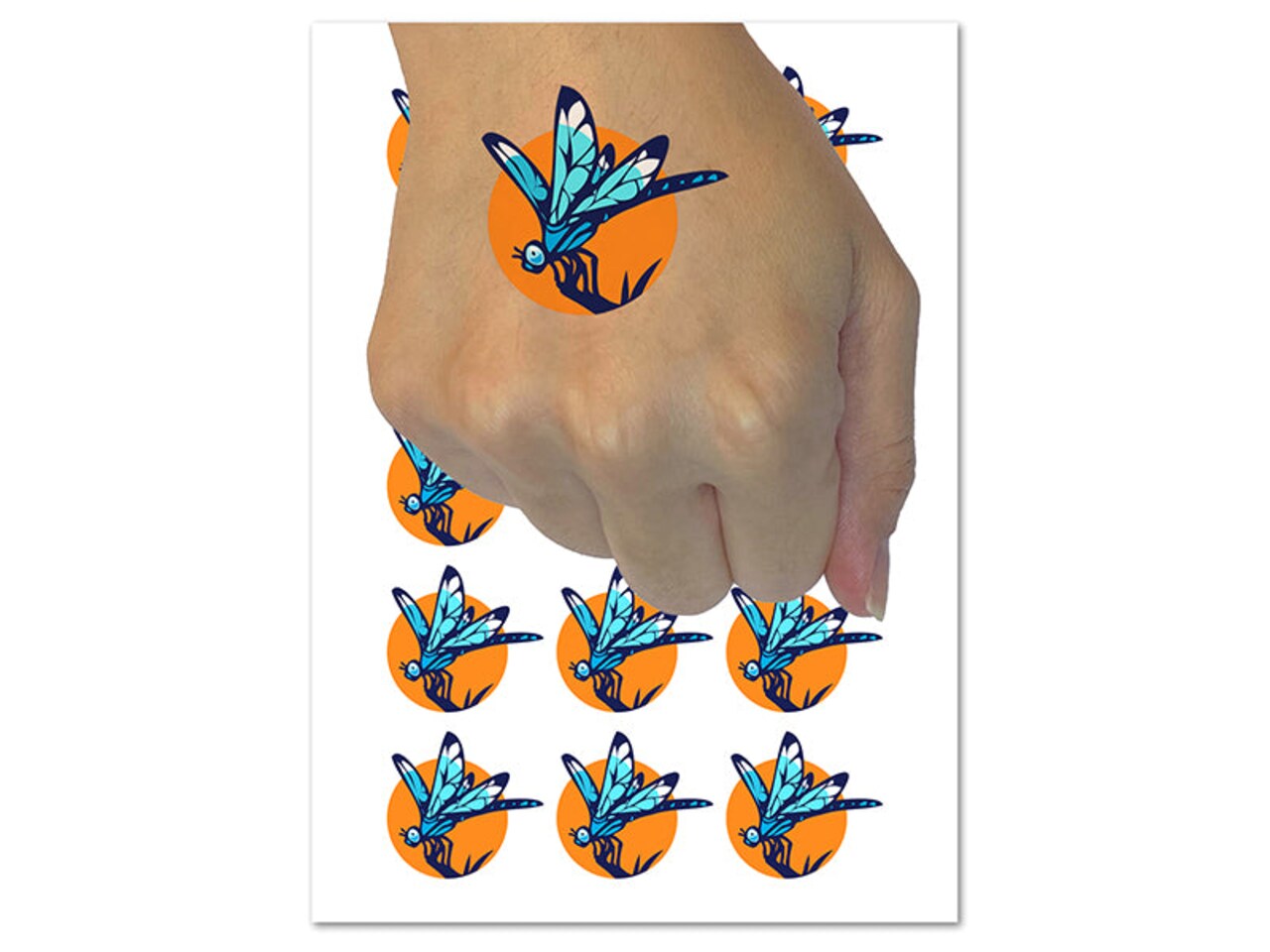 Perched Dragonfly Dasher Darner Insect Temporary Tattoo Water Resistant Fake Body Art Set Collection (1 Sheet)